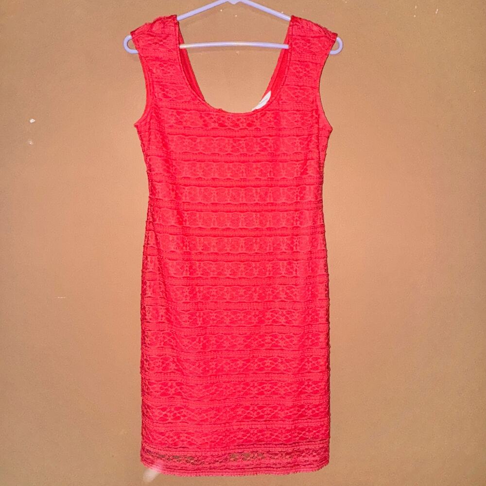 BCBGeneration Women's Hot Pink Lace Tank Top Dress - Small